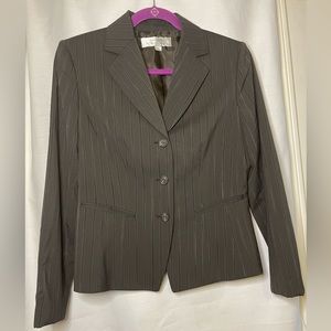 NWOT Tahari Espresso Brown Striped Structured Blazer with Notched Lapels Size 6